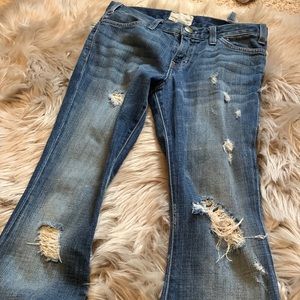Distressed bell bottom low rise current elliott jeans
